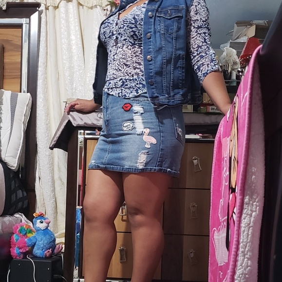 DENIM BLUD LOS ÁNGELES MINI JEAN SKIRT SZ LARGE - Picture 4 of 6